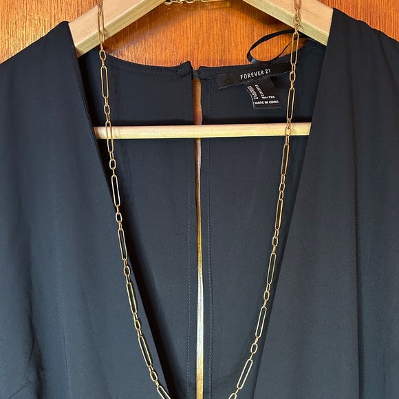 Deep V Black Jumpsuit with Sheer Sleeves by Forever 21 - Picture 9 of 10